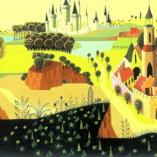 ディズニーアニメーションの絵画作品　タイトルは、スリーピング・ビューティ・カントリーサイド